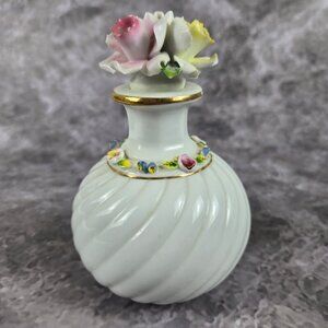 Vintage 1940's Matson Hand Painted Porcelain Bottle Jar Floral Topped Stopper
